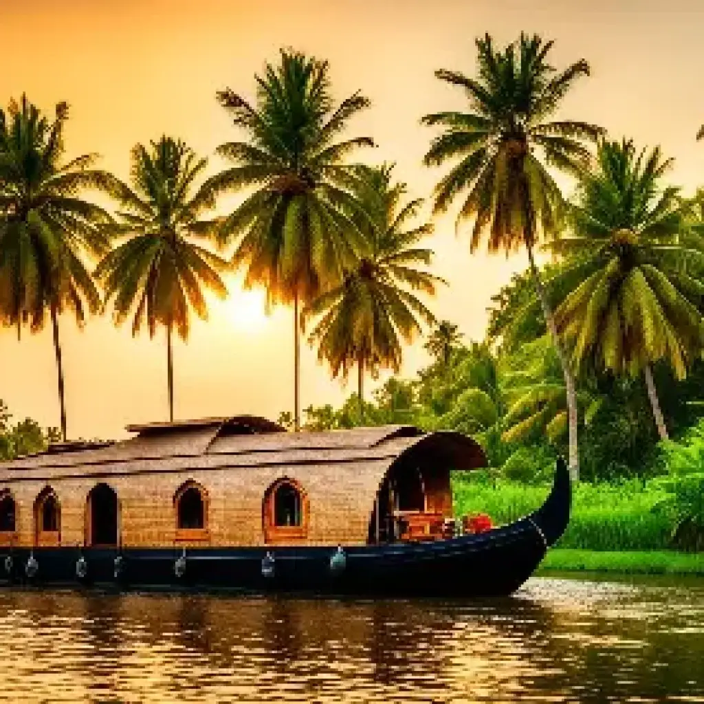 Romantic couple enjoying a backwater cruise in Kerala