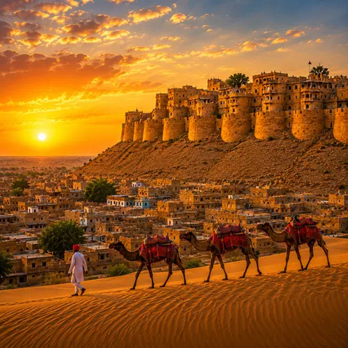 Jaisalmer Fort and camel safari on golden sand dunes for Rajasthan tour packages