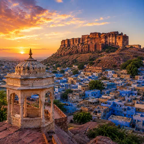 Mehrangarh Fort overlooking the Blue City of Jodhpur for Rajasthan tour packages