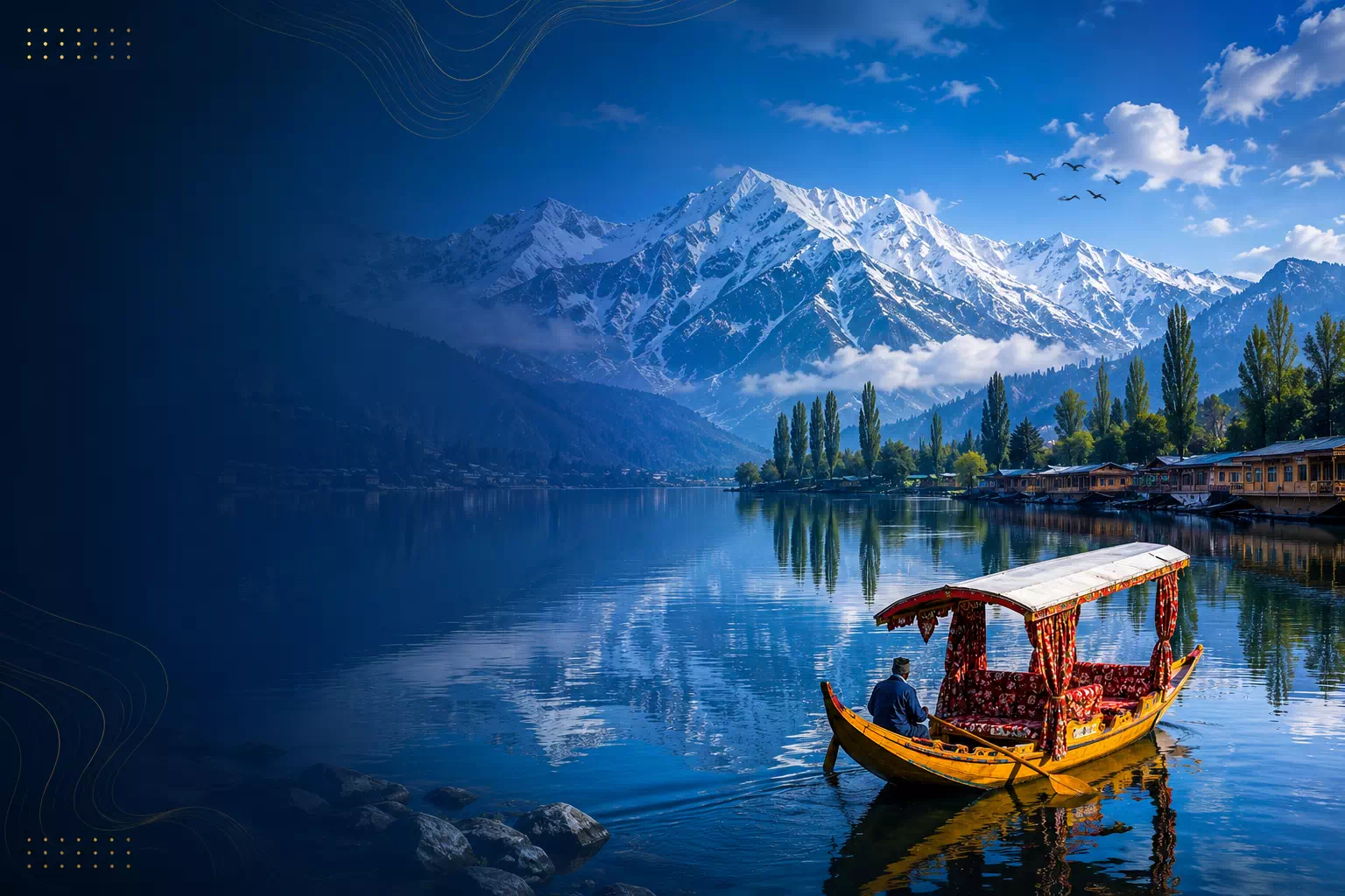 Kashmir tour packages featuring Dal Lake Shikara, Srinagar, Gulmarg, Pahalgam and Himalayan mountain landscapes