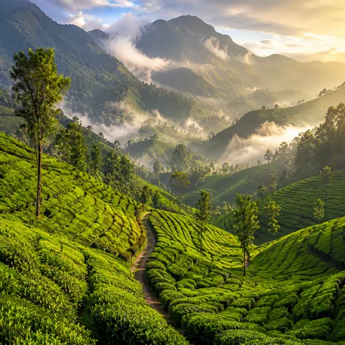 Munnar Kerala tour packages featuring green tea plantations and misty hill landscapes