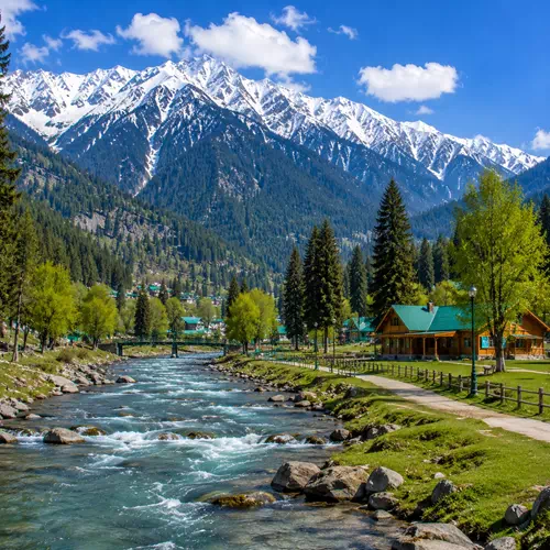 Pahalgam valley and Lidder River with Himalayan mountains for Kashmir tour packages